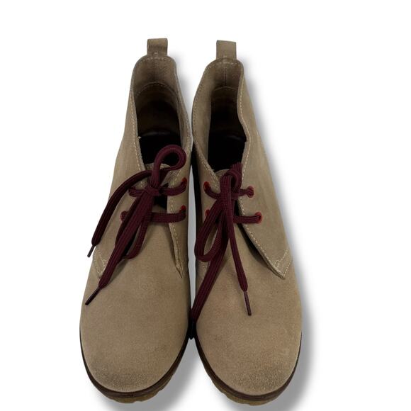 Boden Suede Wedge Ankle Boots Womens Size 38 7 7.5 Beige Lace Up Chukka - Picture 4 of 11